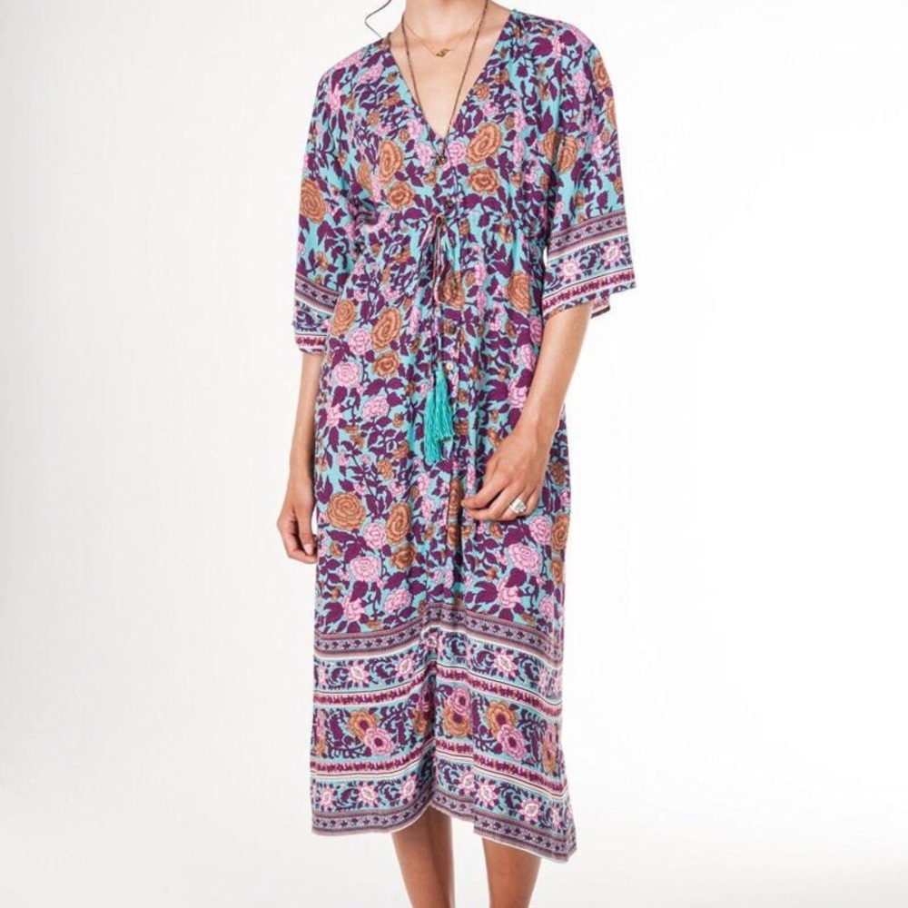 Arnhem Clothing Spanish Rose Kimono Dress in Azure Spell Binding